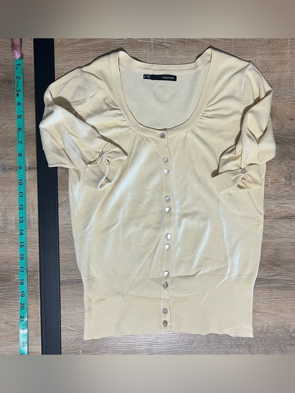 Maurices Pale Yellow Short-Sleeve Button Front Cardigan